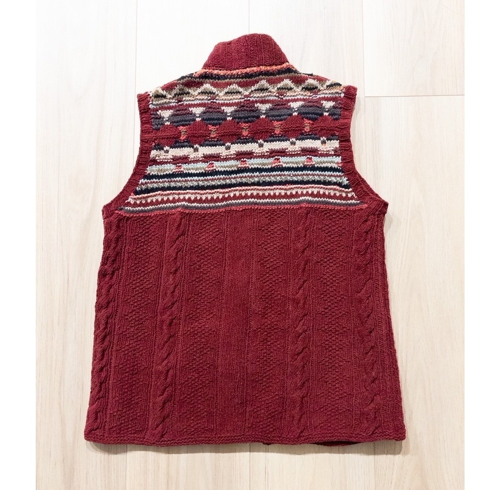 Vintage Harolds Southwest Aztec Print Full Zip Vest Women M Red Cable Knit - Picture 2 of 4